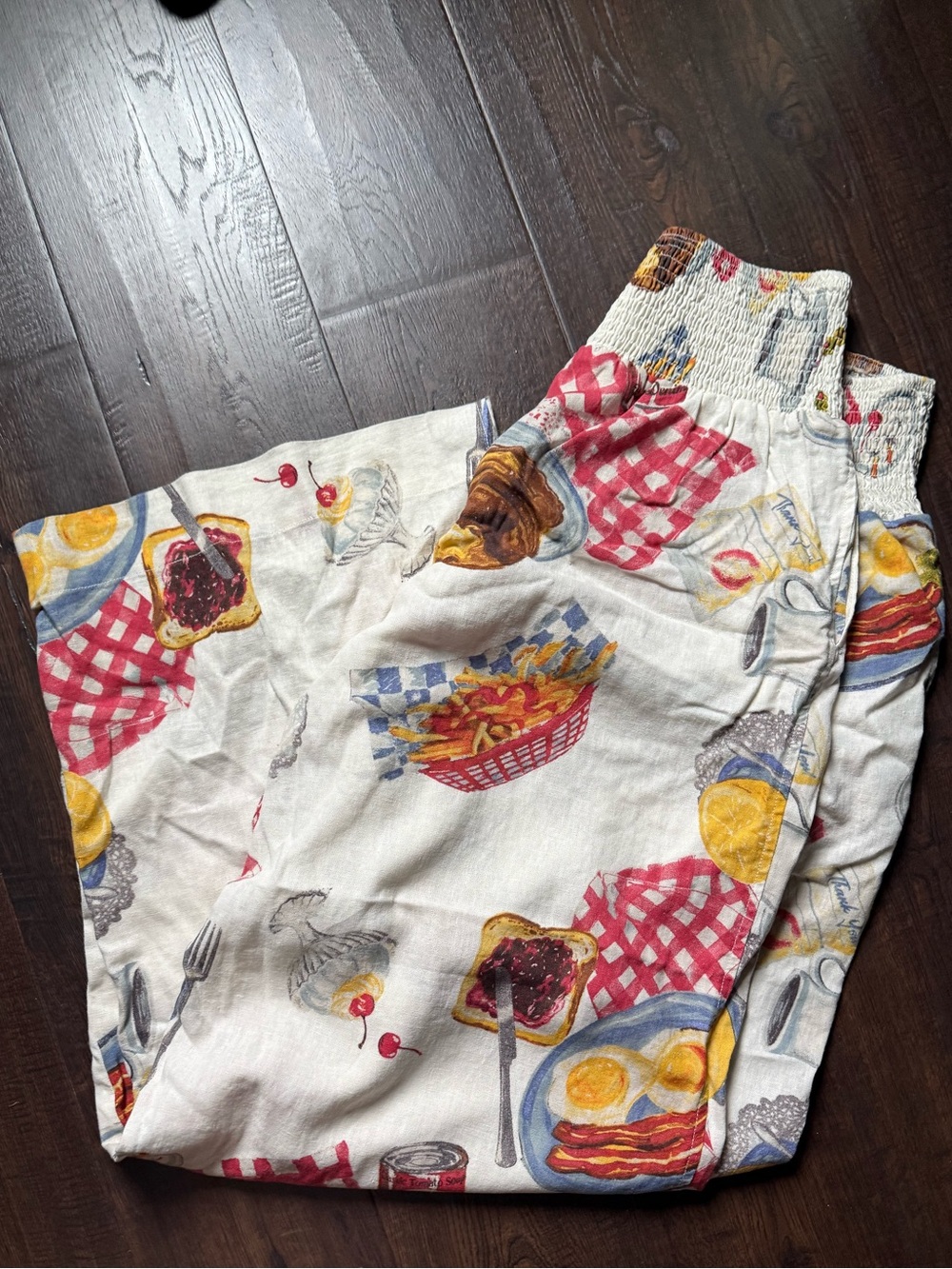 Kimchi Blue Caroline Smocked Wide Leg Pants Diner Print Breakfast Kitsch